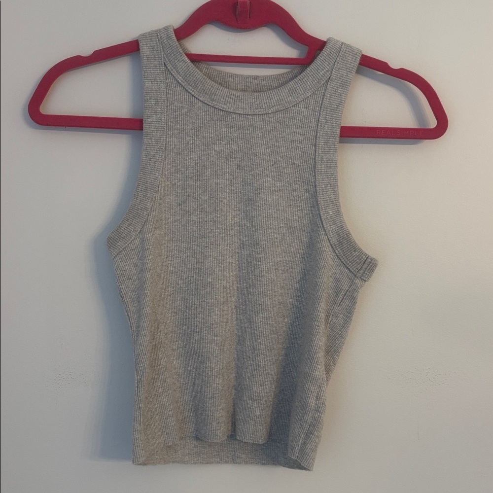 Aerie Ribbed High Neck Tank Top in Heather Grey Size Small